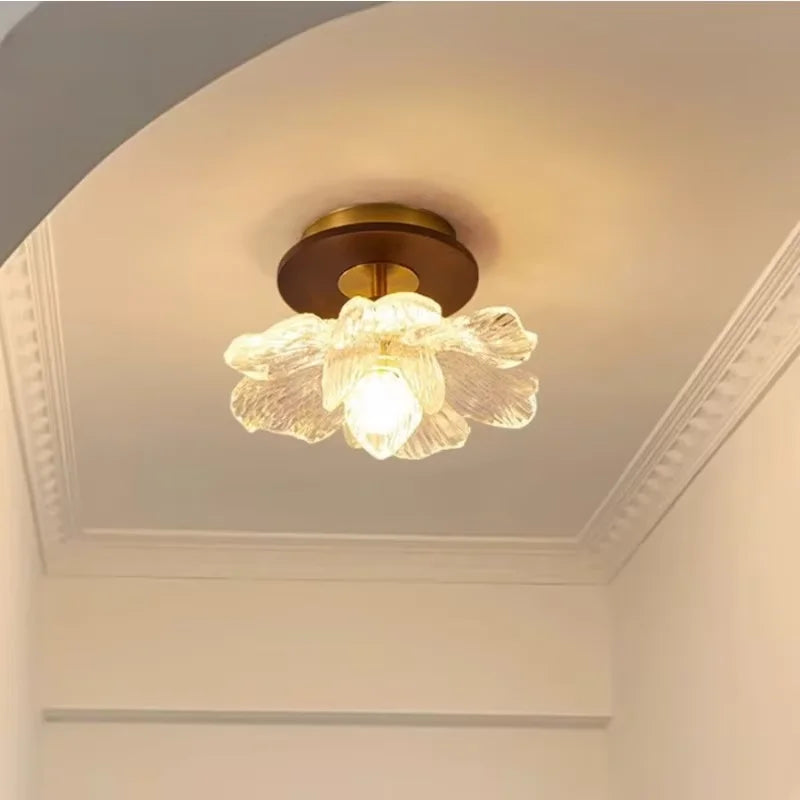 Retro Wabi Sabi Style Walnut Wood Brass Ceiling Lamp Flush Mount Light for Living Room Bedroom Dining Room Home LED Ceiling Ligh