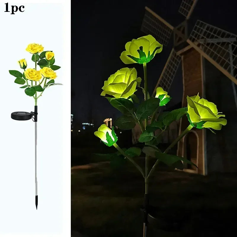 LED Artificial Rose Flower Ground Light Holiday Garden Summer Wedding Party Outdoor Courtyard Patio Decoration Solar Lawn Lamp
