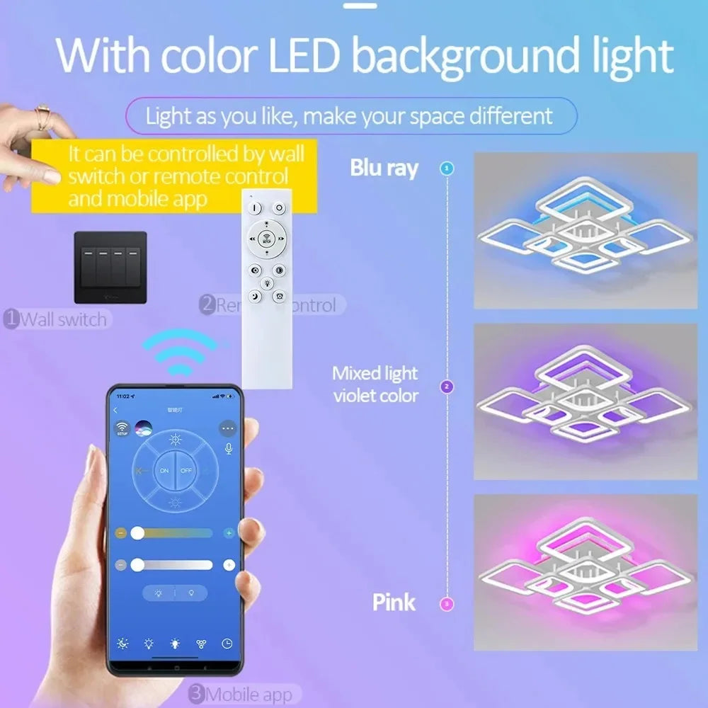 Acrylic Backlight Ceiling Light ModernLED Dimmable Ceiling Lights with Remote Flush Mount Ceiling Light Fixture for Living Room