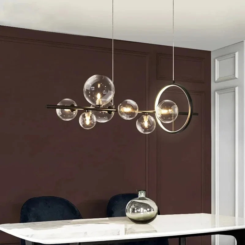 Nordic Pendant Light for Restaurant Bar Modern Simple Luxury Design Long Glass Bubble Strip Middle Sized Creative Lamp