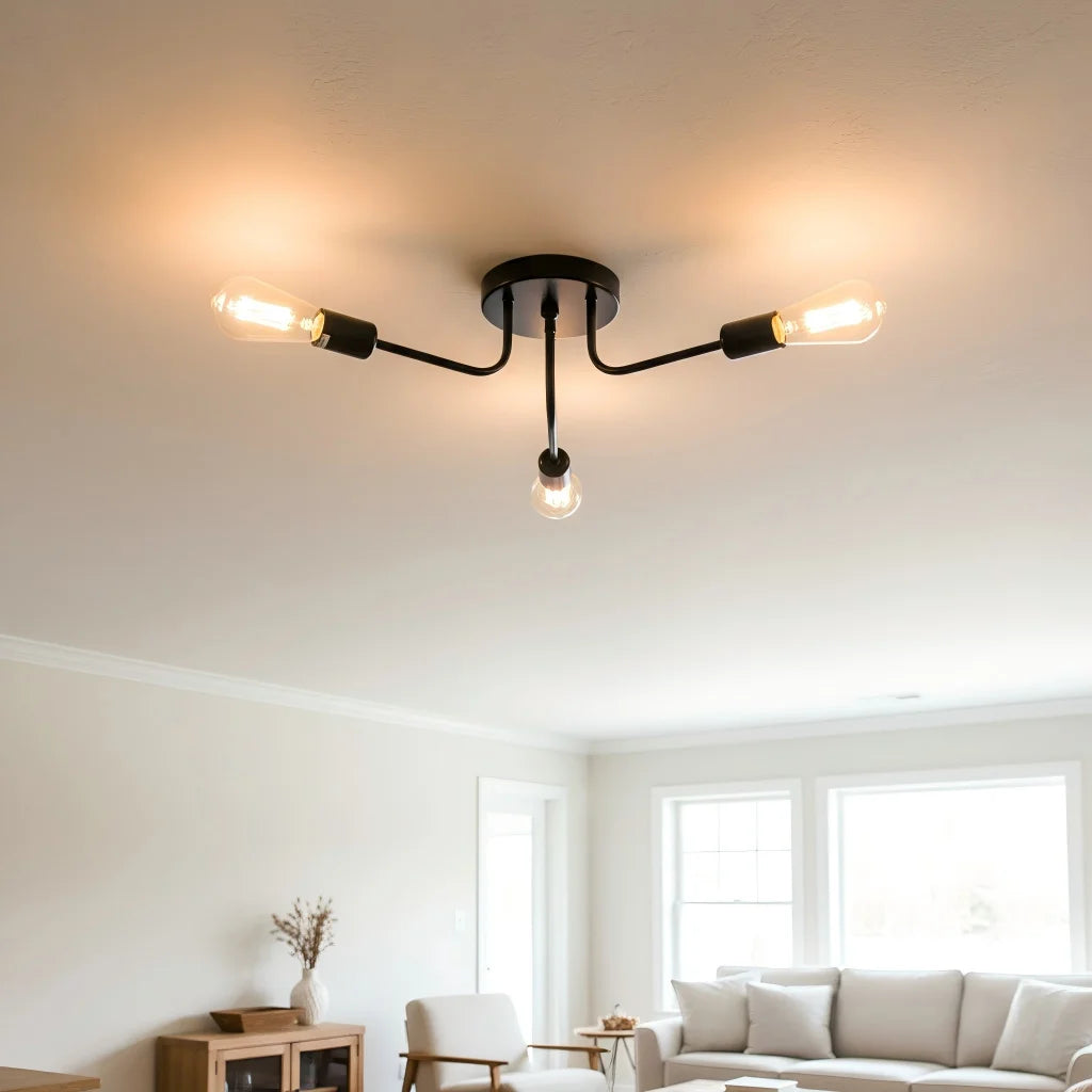 Semi Flush Mount Modern Chandelier Mid Century Modern Chandelier Close to Ceiling Lighting Black Ceiling Light Fixture Sputnik