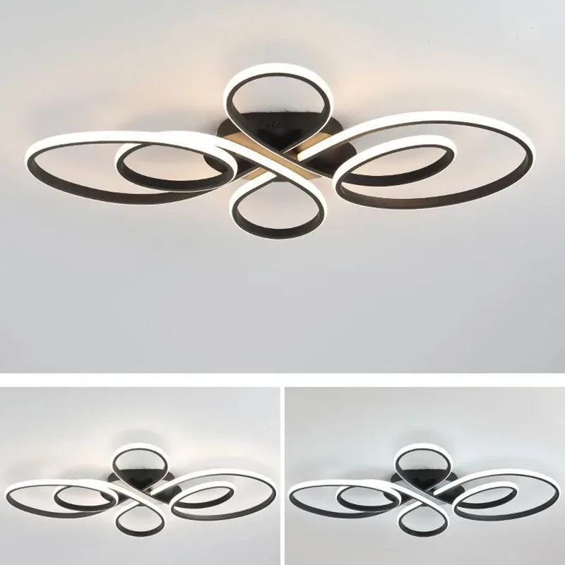 Modern LED Ceiling Light Creative Infinity Loop Design Flush Mount Lamp Black Nordic Chandelier for Dining Living Room Bedroom