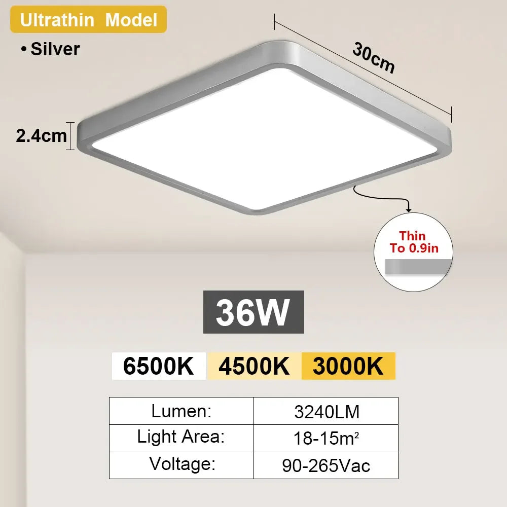Ultrathin LED Ceiling Light Flush Mount Slim Lighting Fixture 24W 36W Bright Square Led Ceiling Lamp for Bedroom Hallway Kitchen