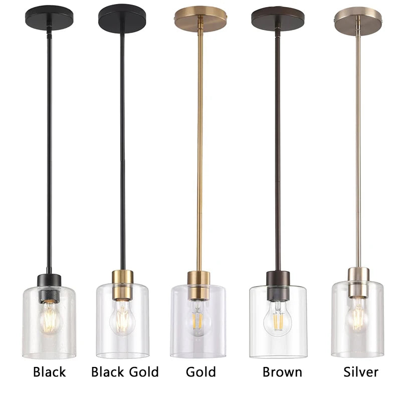  Modern Industrial Pendant Lamp Glass Hanging  Adjustable height Kitchen Dining Room Bedroom Bedside bathroom Decor Lights