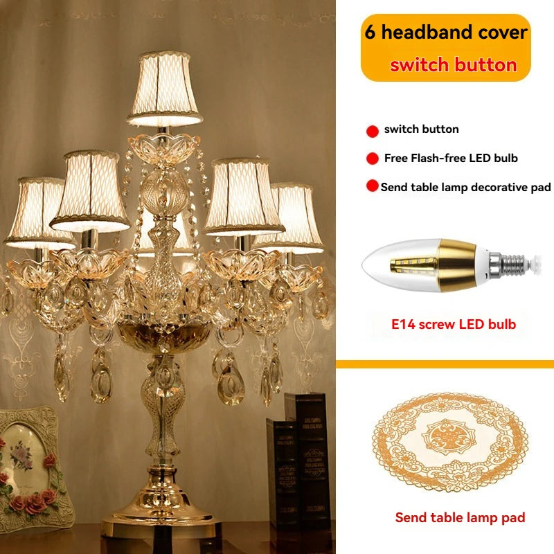 European Luxury Led Crystal Table Lamp For Home Decoration, Bedroom Bedside Lamp Living Room Ambient Light Decoration Desk Lamp