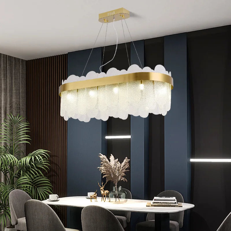 Luxury crystal glass chandelier Modern gold ring pendant lamps Hotel Lobby Villa Atmospheric living dining room bedroom lighting