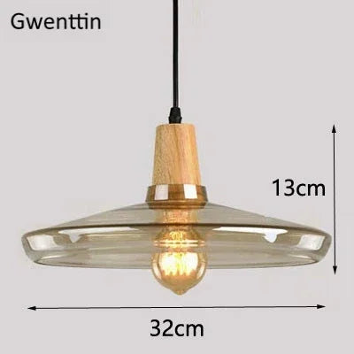 Modern Wood Pendant Lights Glass Loft Industrial Decor Nordic Hanging Lamp Luminaire for Dinning Living Room Lighting Fixtures