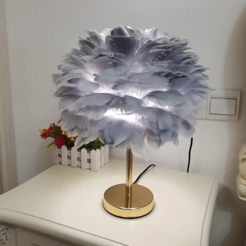 Modern Feather Table Lamp Bedroom Table Lamp Bedside Lving Room  Coffee Decorative Lights Christmas Decoration Romantic Ligsting