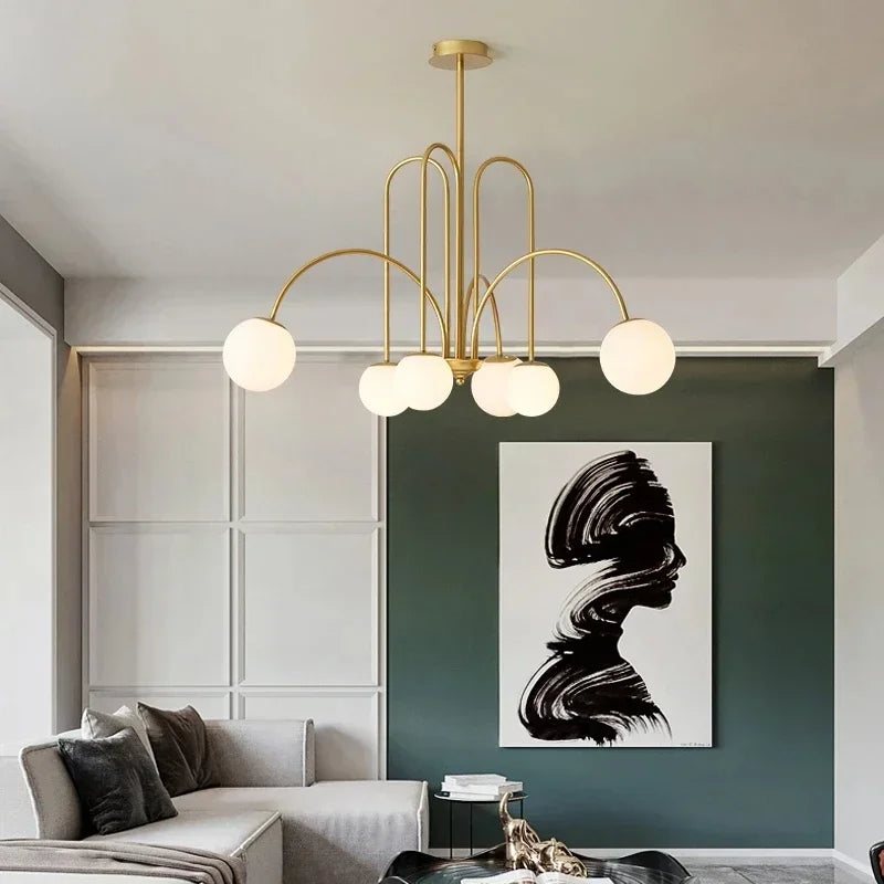 Postmodern Magic Beans Milky Glass Ball Ceiling Chandelier for Kitchen Island Dining Table Living Bar Indoor LED Decor Lighting