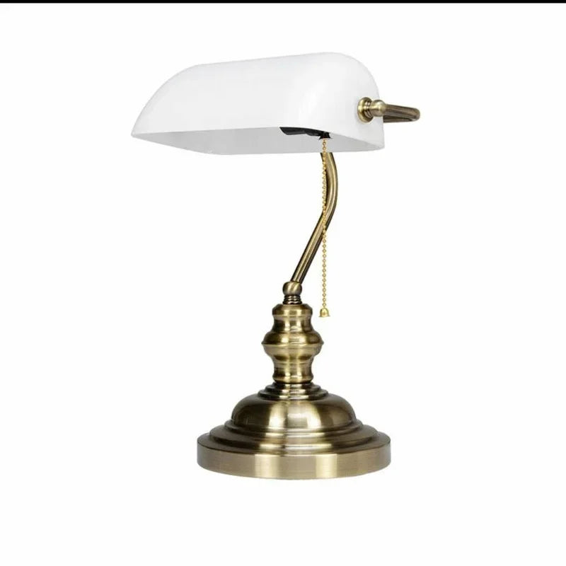 American Retro Table Lamp Classical Vintage Banker Desk Lamp Bedroom Reading Bedside Lamp Office Green Glass Lampshade Bed Lamp