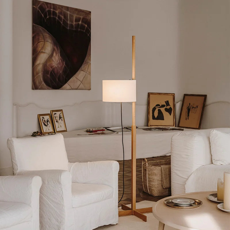 Walnut Floor Lamp Designer fabric Liftable adjustable floor light bedroom bedside decoration sofa corner Retro Wooden floor lamp