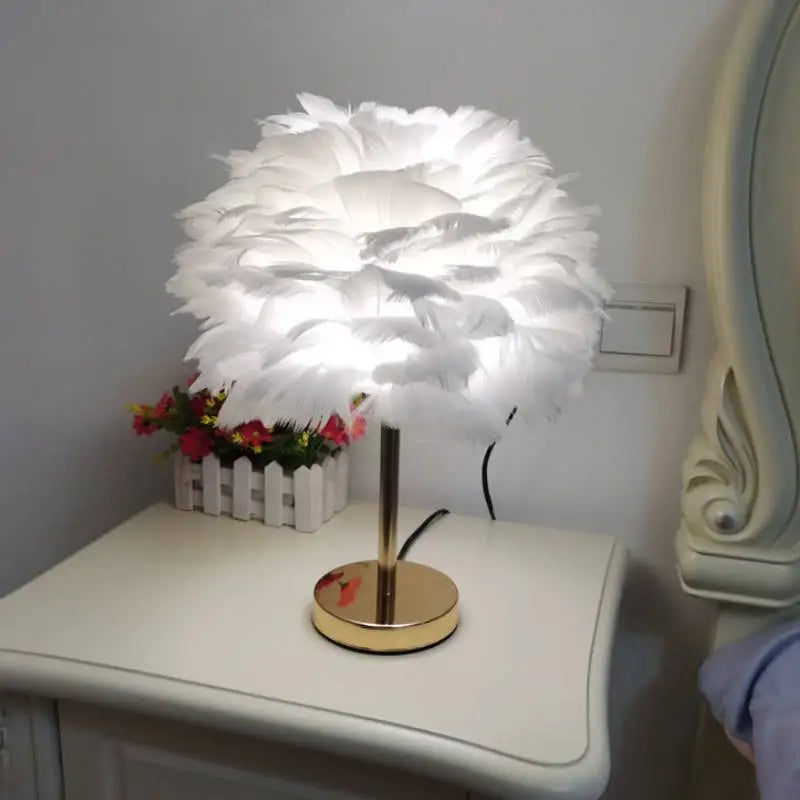 Modern Feather Table Lamp Bedroom Table Lamp Bedside Lving Room  Coffee Decorative Lights Christmas Decoration Romantic Ligsting