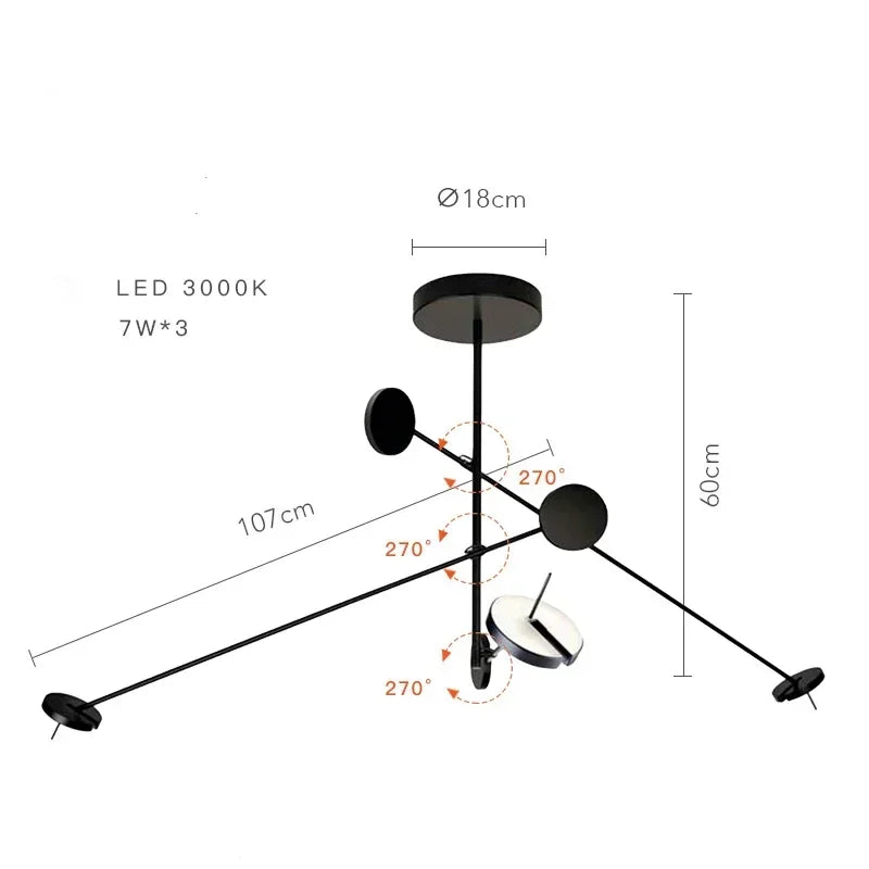 Creative Led Chandelier Black Lustre Adjustable Indoor Lights Bedroom Hanging Lamp Living Room Dining Room Lighting Fixtures