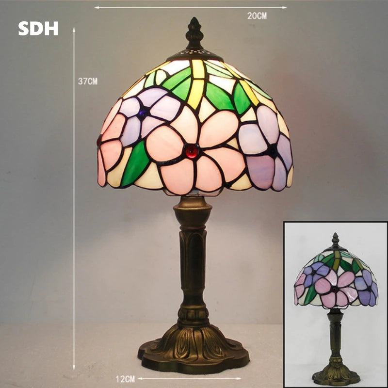 Handmade Stained Glass Table Lamp E27 Retro Lampshade Mediterranean Style Table Light Bedroom Bedside Nightstand Decor Lighting