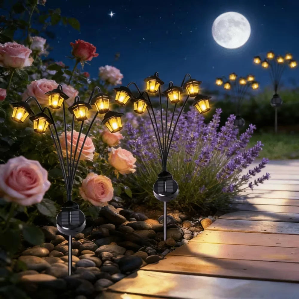 Solar Outdoor Lantern Light with 6 Warm LEDs Retro Garden Decor for Patio Yard Pathway Landscape Lighting