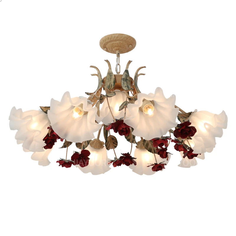 French Retro Bedroom Chandelier Living Room Fresh Countryside American Restaurant Creative Flower Romantic Lighting Fixtures