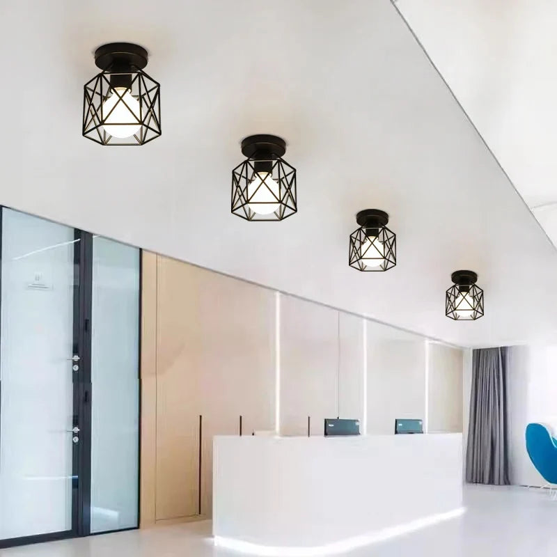 Modern LED Pendant Light Iron Gold Black Minimalist Metal Cage Pendant Lamp Living Room Restaurant Shop Bar Fixture Decoration