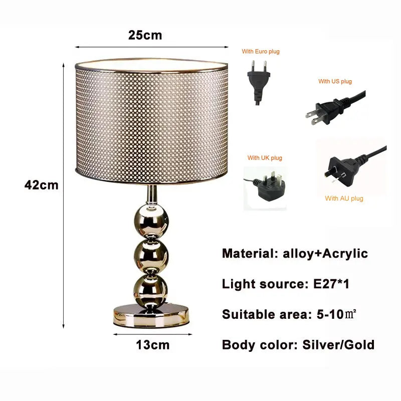 Modern Fashion Creative Simple Table Lamp Living Room Silver Gold Study Bedroom Bedside Lamp Cover With Switch Desk Lamp