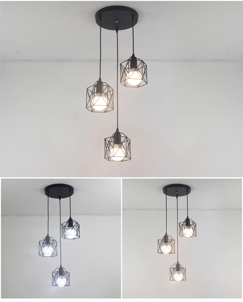 Modern LED Pendant Light Iron Gold Black Minimalist Metal Cage Pendant Lamp Living Room Restaurant Shop Bar Fixture Decoration
