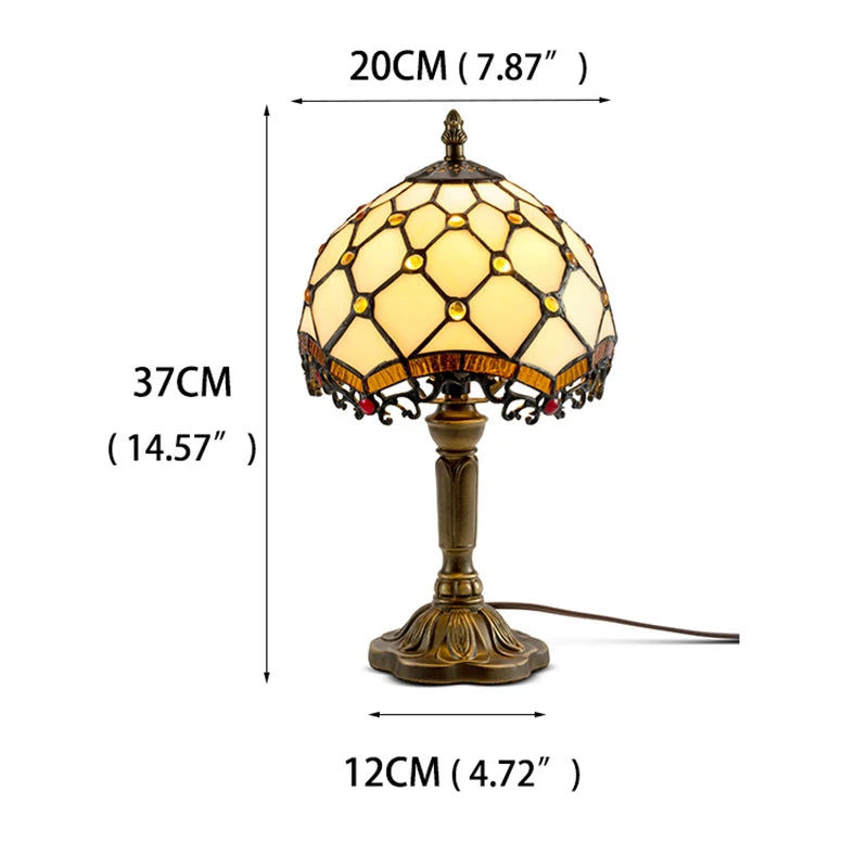 Handmade Stained Glass Table Lamp E27 Retro Lampshade Mediterranean Style Table Light Bedroom Bedside Nightstand Decor Lighting