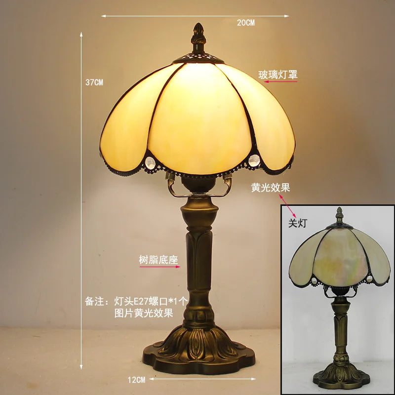 Handmade Stained Glass Table Lamp E27 Retro Lampshade Mediterranean Style Table Light Bedroom Bedside Nightstand Decor Lighting
