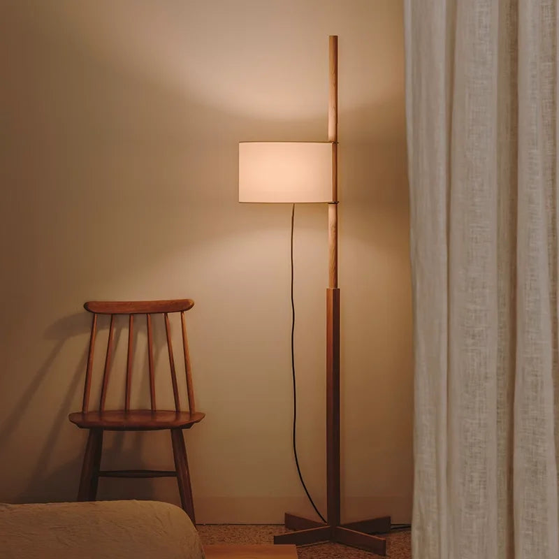 Walnut Floor Lamp Designer fabric Liftable adjustable floor light bedroom bedside decoration sofa corner Retro Wooden floor lamp