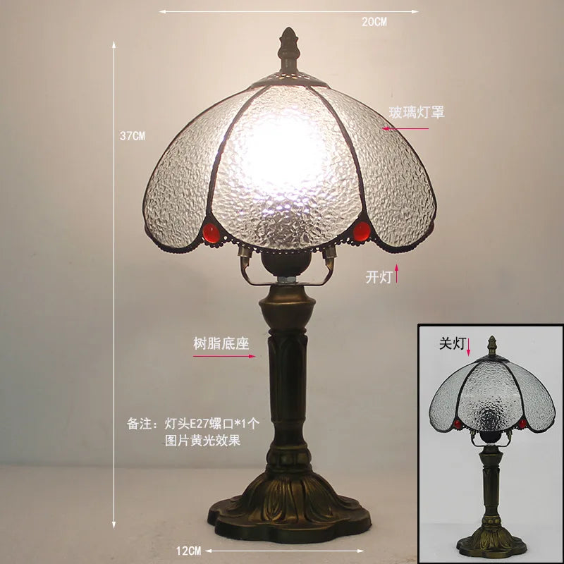Handmade Stained Glass Table Lamp E27 Retro Lampshade Mediterranean Style Table Light Bedroom Bedside Nightstand Decor Lighting
