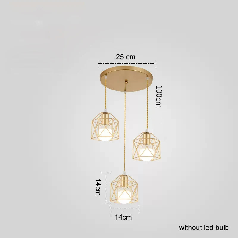 Modern LED Pendant Light Iron Gold Black Minimalist Metal Cage Pendant Lamp Living Room Restaurant Shop Bar Fixture Decoration