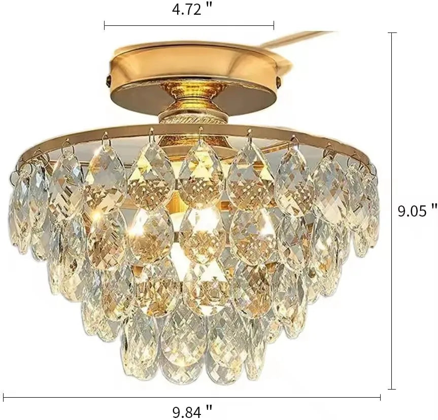 French Style Semi Flush Mount Ceiling Light Gold /Black/Silver Modern Crystal Ceiling Lamp Hallway Cloakroom Small Chandelier