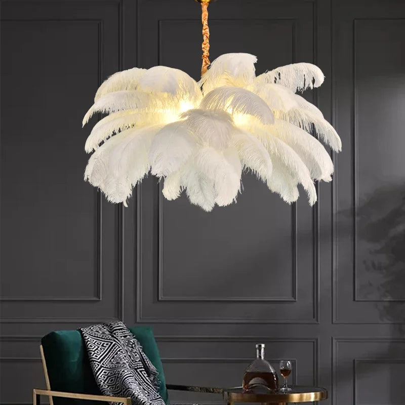 Nordic LED Feather Pendant Lamp Ins Girl Ceiling Chandelier for Living Room Bedroom Minimalist Home Decor Creative Lighting