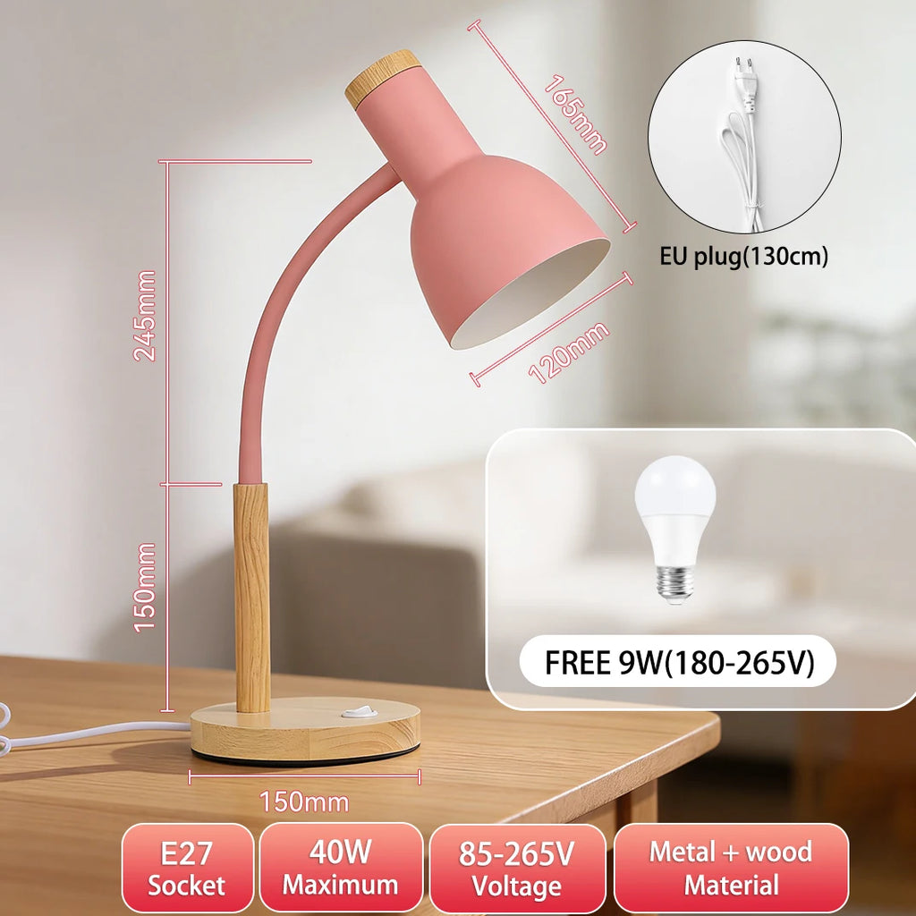 LED Desk Lamp E27 Base Table Lamps Replaceable Bulb Bedside Light Room Led Night light For Bedroom Office Study Reading Lighting