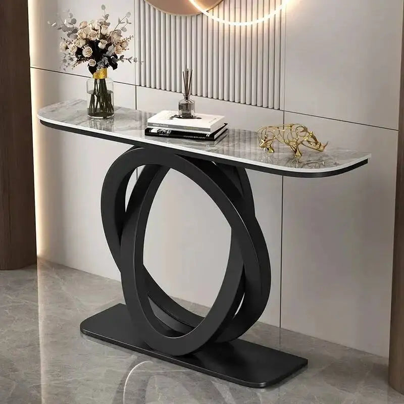 Luxury tablet computer console table, Italian semi-circular iron entrance cabinet table, home furniture creative corridor end